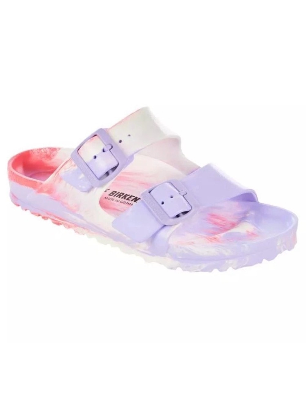 Birkenstock Pastel Tie-Dye Pink & Blue Two-Buckle Slides Arizona sandals sz 38